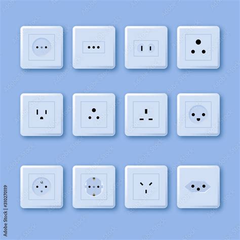 Electric outlet. Different type power socket set, vector isolated icon ...