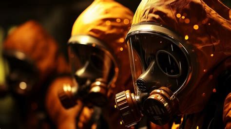 Premium AI Image | Nuclear power plant men in uniform and masks to ...