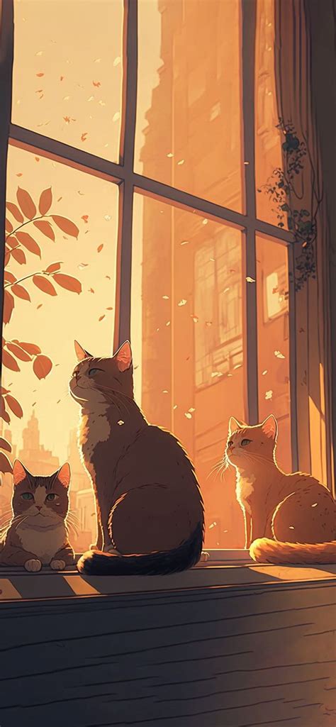 Cats on the Windowsill Anime Background - Cool Cats Wallpapers ...