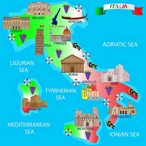 Italy Map of Major Sights and Attractions - OrangeSmile.com