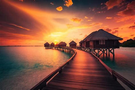 Premium Photo | Amazing Maldives sunset panorama luxurious resort ...