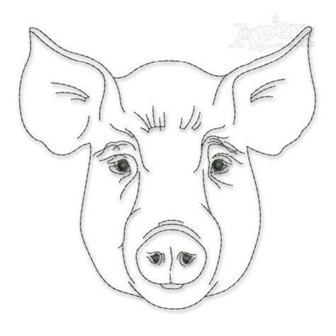 Pig Head Sketch Outline Machine Embroidery Design