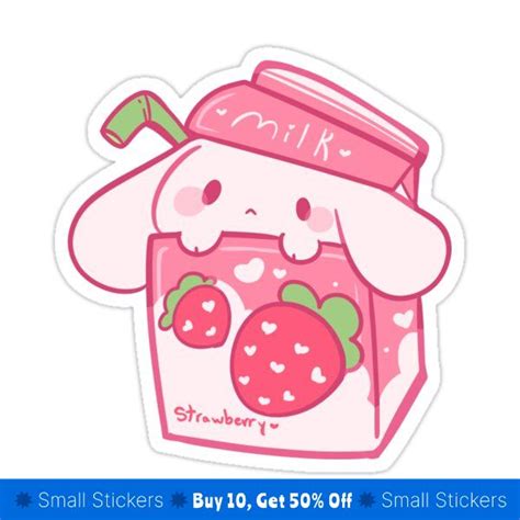 a pink sticker with strawberries in the shape of a milk carton and an ...