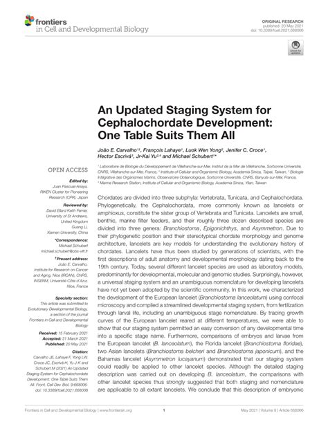 (PDF) An Updated Staging System for Cephalochordate Development: One ...