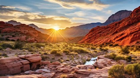 Premium AI Image | Red Rock Canyon at Sunrise Landscape Background