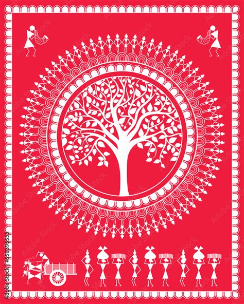 Warli painting depicting Indian tribal village life. Indian culture ...