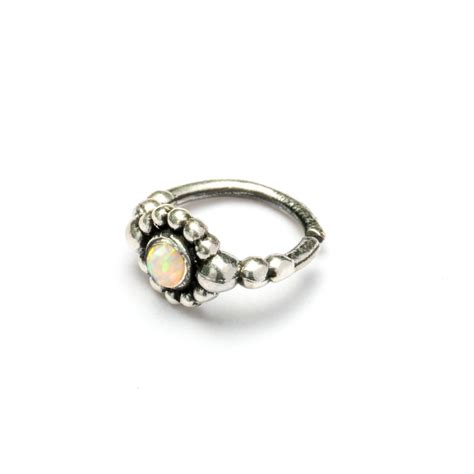 Silver Flower Nose Ring With Opal Piercing Ring 20g Fit as - Etsy