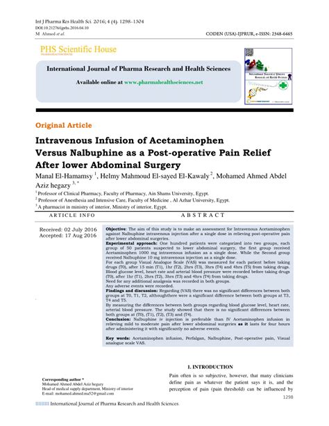 (PDF) Intravenous Infusion of Acetaminophen Versus Nalbuphine as a Post ...