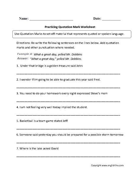 Punctuation Worksheets | Quotation Mark Worksheets