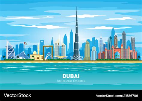 Dubai uae city skyline color silhouette Royalty Free Vector