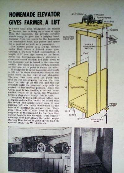 an advertisement for the home made elevator give's farmer a lift, with ...