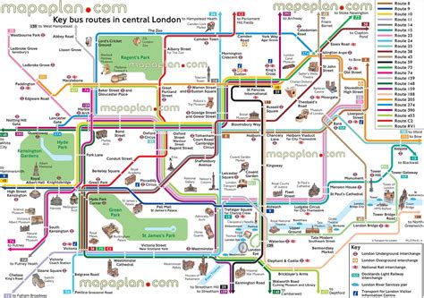 London map - Map of bus route network & main tourist attractions in ...