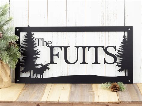 Custom Outdoor Family Last Name Metal Sign with Pine Trees - Black ...