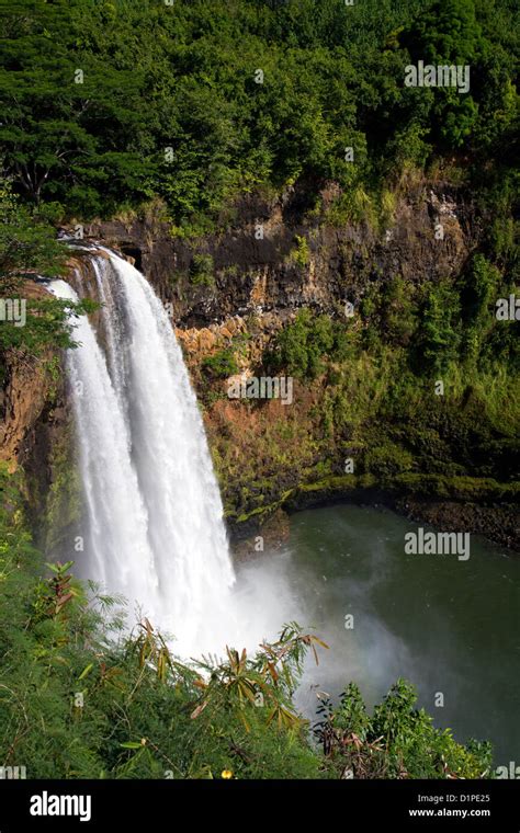 Wailua Falls located on the Wailua River in Wailua River State Park on ...