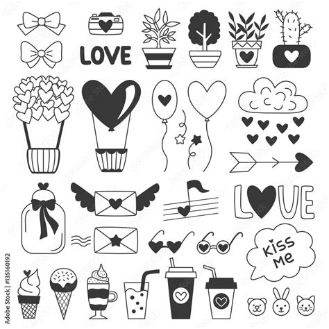 Love stickers. Black and white vector set. Illustration can be used for ...