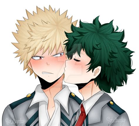 Bakudeku Cheek Kiss--Fanart Stalkerly by StalkerlyTrash on DeviantArt