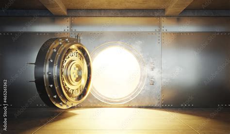 Open Bank vault door with gold light comes out from inside Stock ...