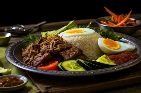 Premium AI Image | Spicy and flavorful nasi padang with beef and vegetables