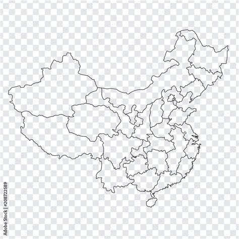 Blank map China. Map of China with the provinces. High quality map of ...