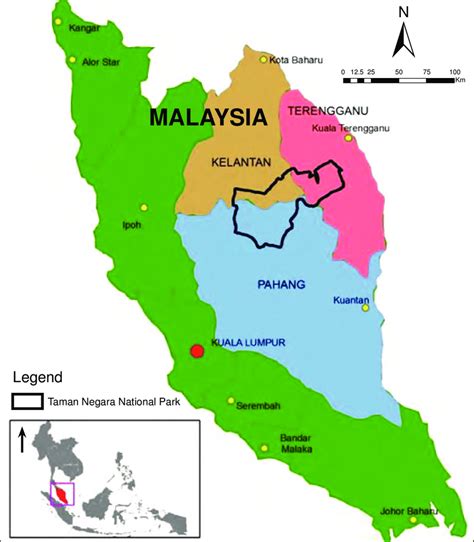 Map of Taman Negara (Pahang, Kelantan, and Terengganu), Malaysia ...