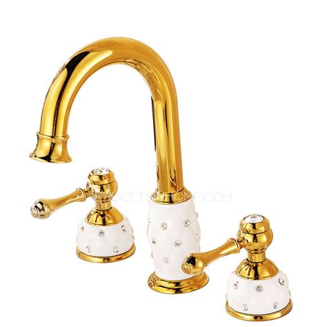 Luxury Brass White Ceramic Three Hole Bathroom Sink Faucets