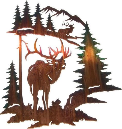 Elk Challenge Rustic Metal Wall Art 28" - Rustic - Artwork - by ...