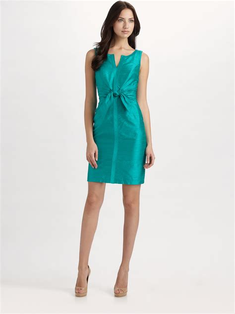 Lyst - Kay unger Silk Dupioni Ruched Waist Dress in Blue