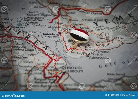 Taiz Pinned on a Map with Flag of Yemen Stock Photo - Image of border ...