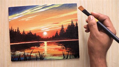 Acrylic painting of Beautiful sunset landscape step by step - YouTube ...