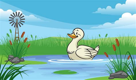 duck in the pond with cartoon style 22820543 Vector Art at Vecteezy