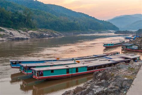 Long Boat on Mekong River, Laos Stock Photo - Image of parked, asia ...