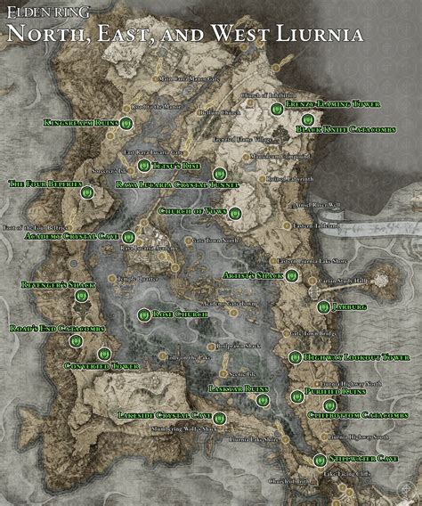 A map of every Liurnia dungeon location in Elden Ring and their rewards ...