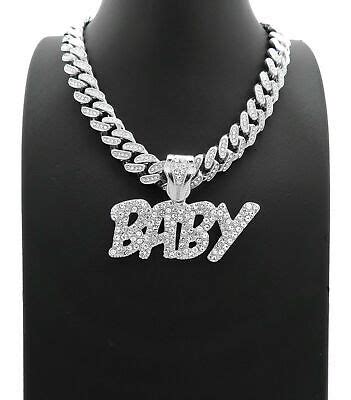 Hip Hop Lil BABY Bling pendant & 12mm 18" Full Iced Cuban Choker Chain ...