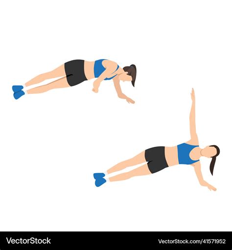 Woman doing side plank rotation exercise Vector Image