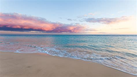 Calm Beach Under Light Orange Cloudy Sky HD Beach Wallpapers | HD ...