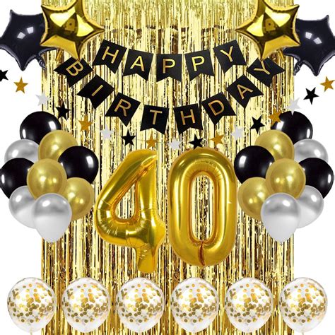 SZHUIHER Black and Gold 40th Birthday Decorations Banner Balloon, Happy ...