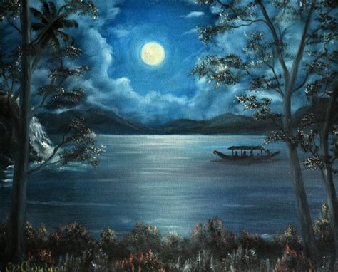 Full Moon Night Painting by Goutami Mishra