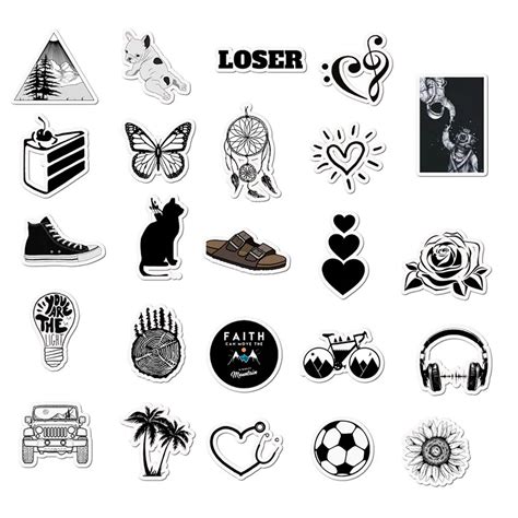 Vsco Stickers Black White 50PCS Waterproof Stickers Pack Girls For On ...