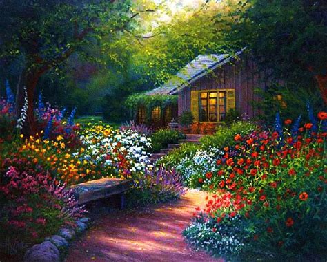 Flower Garden Path paintings - Bing images | Pintura de jardín, Paisaje ...