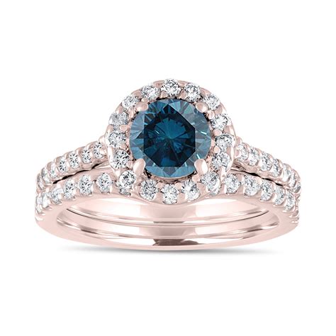 1.84 Carat Fancy Blue Diamond Engagement Ring Set, Bridal Wedding Rings ...