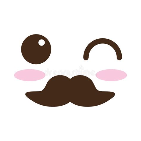 Mustache Kawaii Cute Cartoon. Funny Sweet Vector Illustration Stock ...