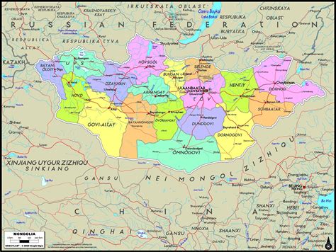 Map of Mongolia - Physical map of Mongolia (Eastern Asia - Asia)