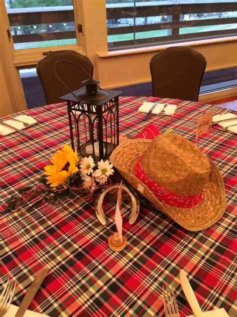 Centerpieces. Western, hoedown theme party. Sunflowers, lanterns ...