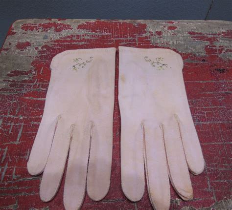 Antique Ladies Pink Leather Gloves Evening Formal Wear Costume Party ...