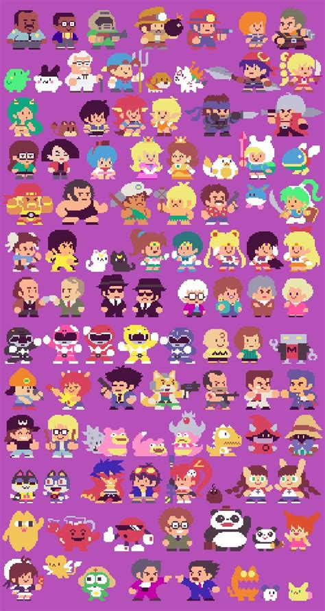 300 Famous Characters, Redrawn in Pixels | Juegos de pixel art, Pixel ...