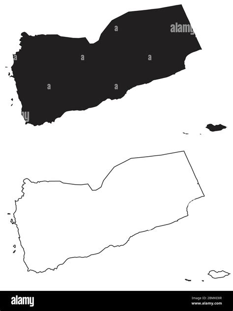 Yemen Country Map. Black silhouette and outline isolated on white ...