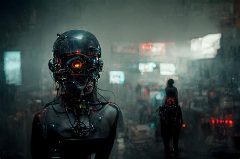 Premium Photo | Dark cyberpunk heavily augmented woman portrait in ...