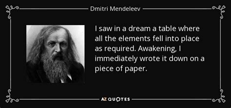 Dmitri Mendeleev quote: I saw in a dream a table where all the...