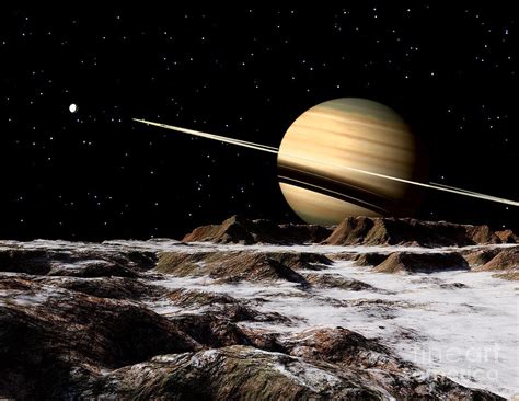 Saturn Seen From The Surface Digital Art by Ron Miller