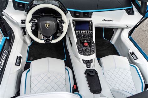 Interior of the Lamborghini Aventador S Roadster painted in Blu Cepheus ...